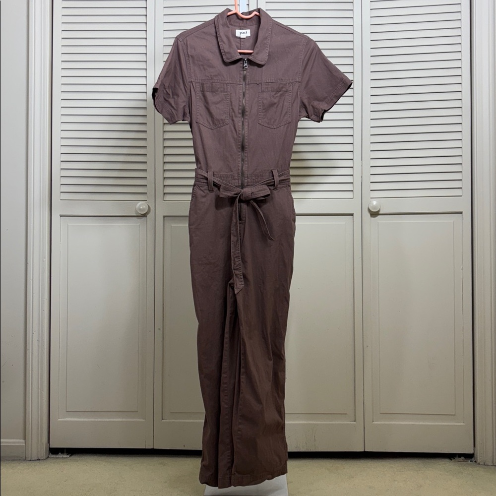 Pact Mocha Brown Boulevard Brushed Twill Zip Front Jumpsuit Medium - Picture 6 of 15